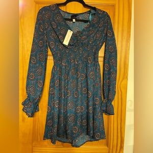 Blue Rain paisley blue & brown dress from Francescas Collection Size Small